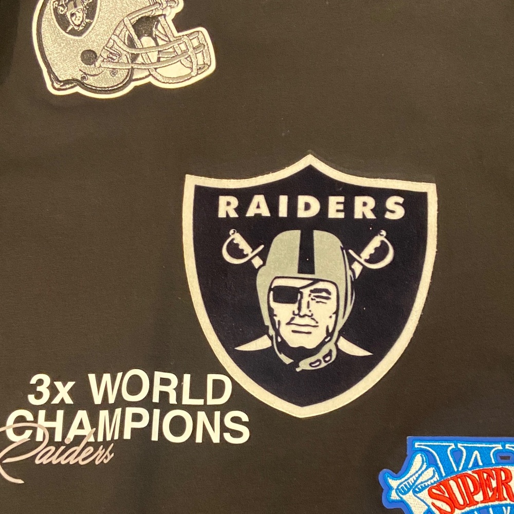 Pro standards Raiders t shirt with all 3 Super Bowl patches on it